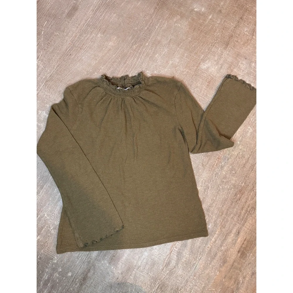 Madewell Texture Thread‎ Mock Neck Top XS Cotton Olive Green Goblincore Earthy